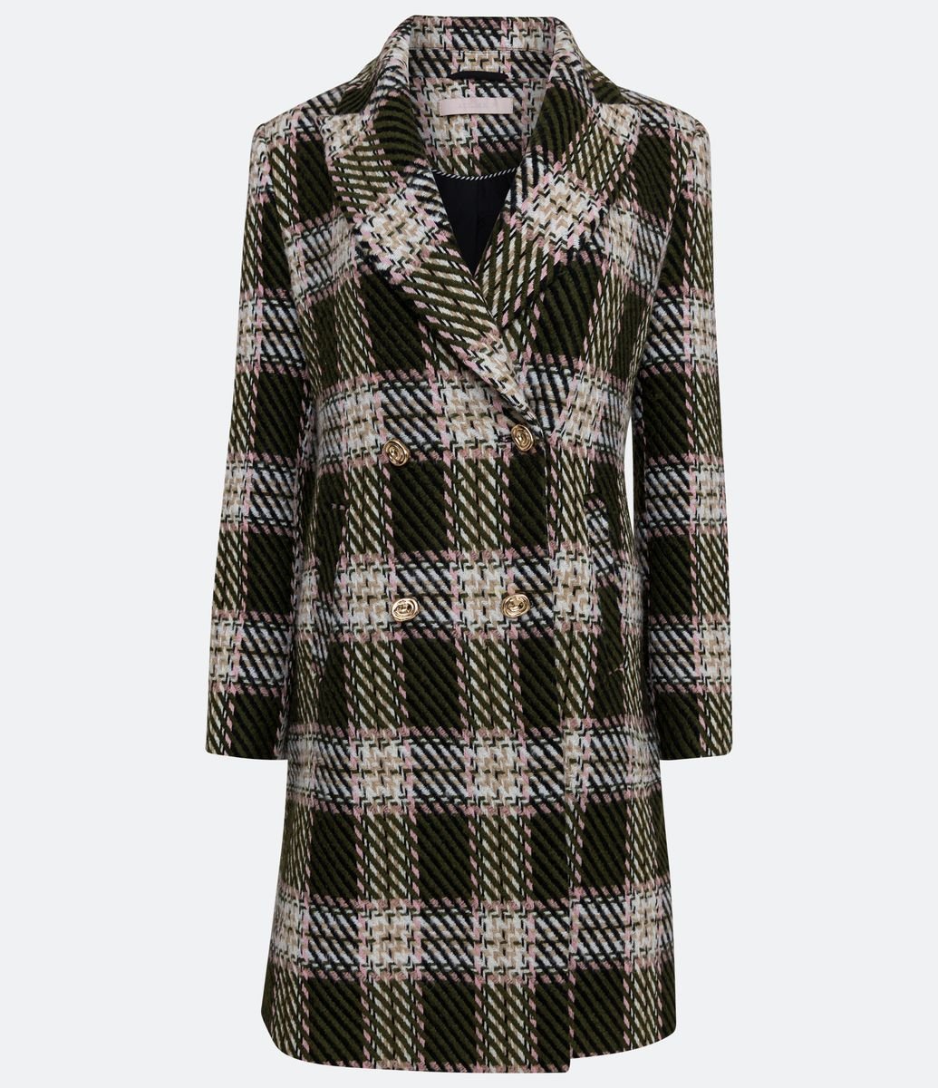 Pokiha-jaqueta feminina com gola de lapela xadrez, casaco manga