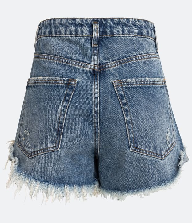 Short Cintura Alta en Jeans con Bolsillos y Barra Deshilachada Azul 6