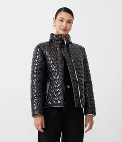 Jaqueta Puffer Dupla Face com Estampa e Textura Corações