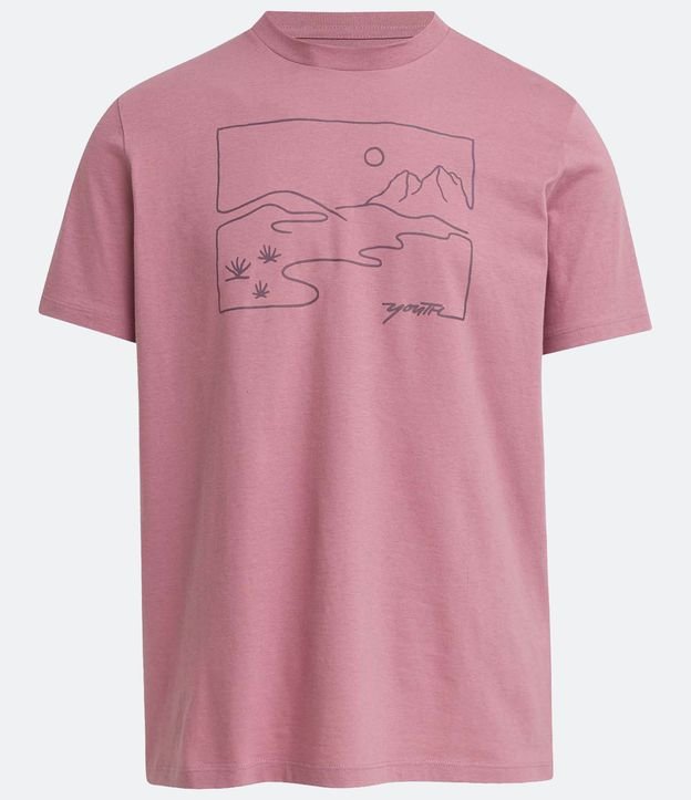 Remera en Algodón con Estampado de Montaña y Sol Rosado 5