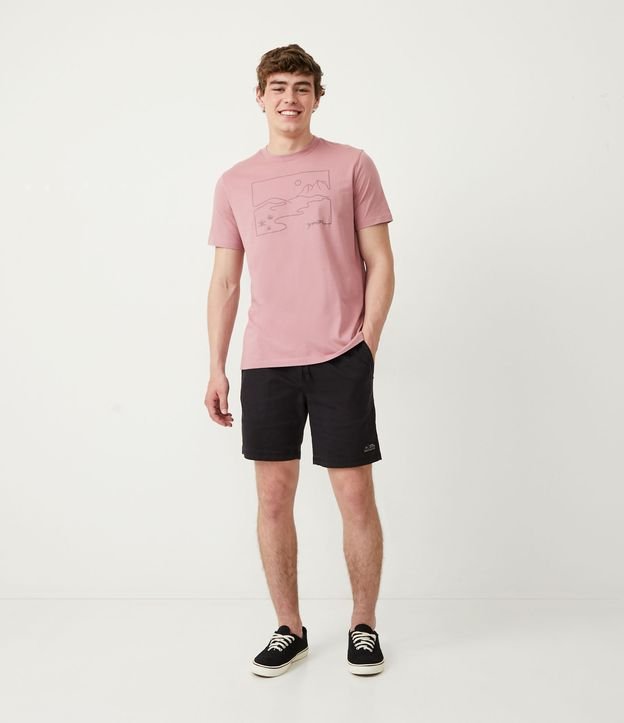 Remera en Algodón con Estampado de Montaña y Sol Rosado 2