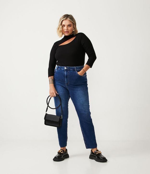 Calça Mom Jeans com Elastano Curve & Plus Size Azul