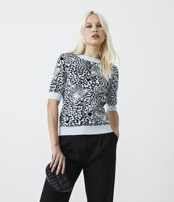 Blusa em Tricô com Estampa Animal Print de Onça