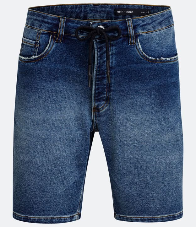 Bermuda Slim Jeans com Cordão e Puídos Azul 6