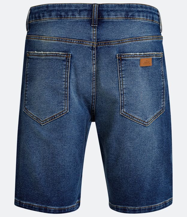 Bermuda Slim Jeans com Cordão e Puídos Azul 7