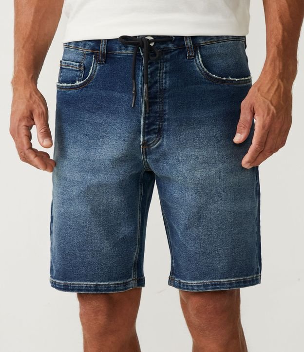 Bermuda Slim Jeans con Cordón y Desgastes Azul 2