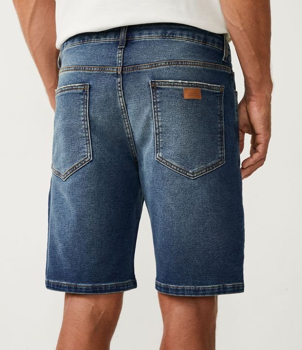 Bermuda Slim Jeans con Cordón y Desgastes Azul 3