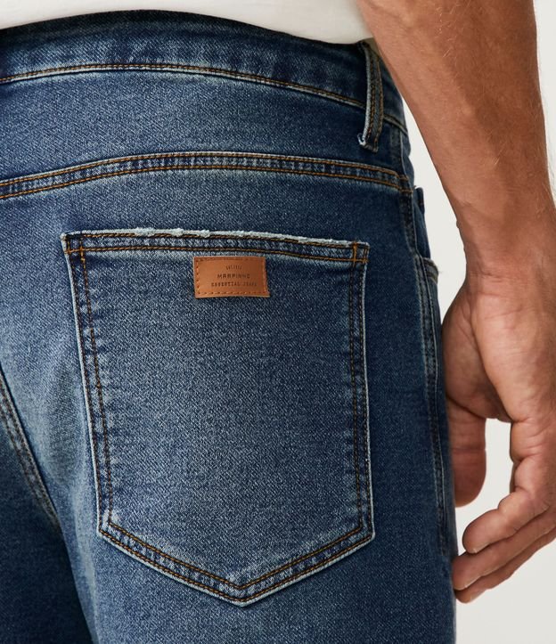 Bermuda Slim Jeans con Cordón y Desgastes Azul 5