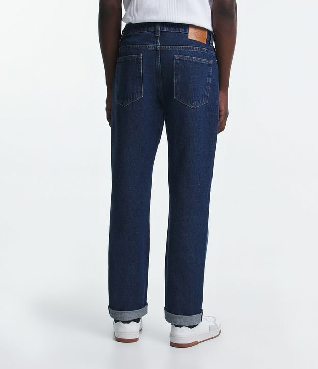 Calça Reta Jeans com Bolsos e Barra Dobrada Azul Médio 3