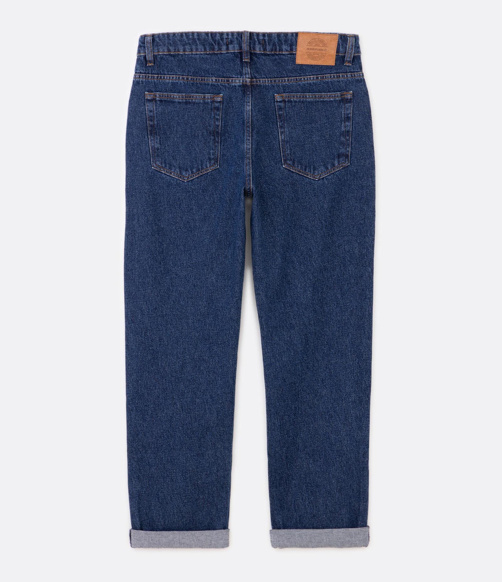 Calça Reta Jeans com Bolsos e Barra Dobrada Azul Médio 6