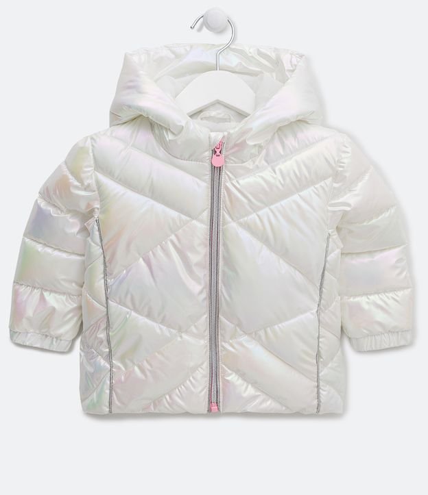 Campera Puffer Infantil Holográfica con Capucha - Talle 1 a 5 años Blanco Nieve 1