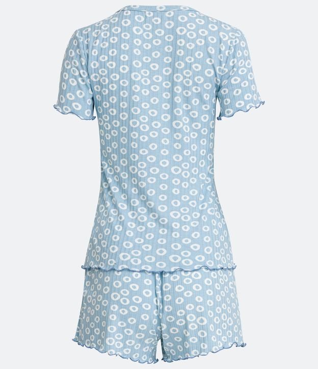 Pijama Corto en Ribana con Estampado Mini Circulos y Corazón Azul 6