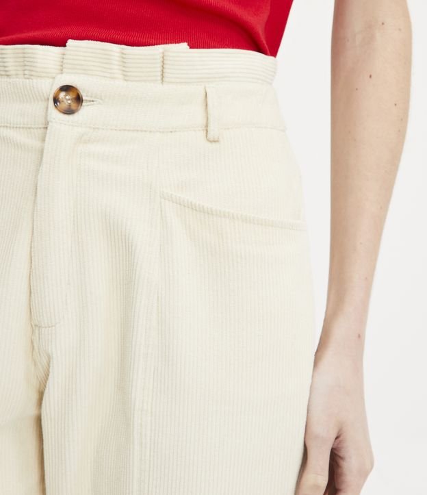 Pantalón Recto en Terciopelo con Textura Acanalada y Cintura Diferenciada Beige 4