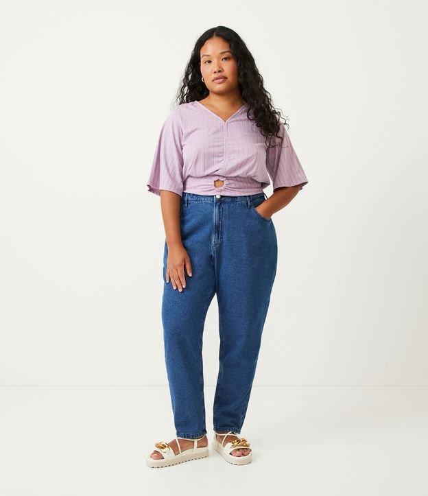 Pantalón Mom Jeans con Botón Perla Curve & Plus Size Azul 2