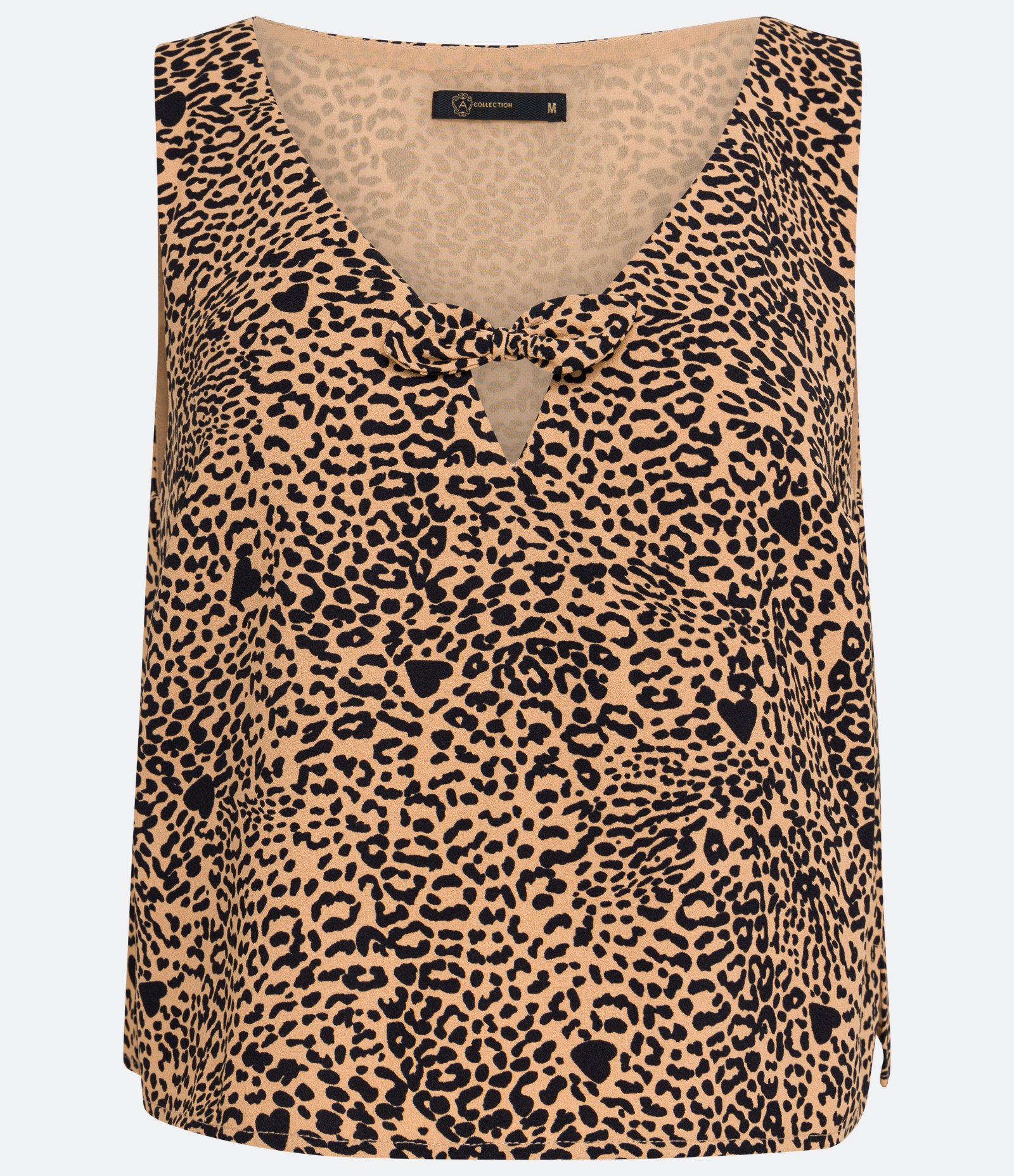 Blusa em Crepe com Laço e Estampa Animal Print Onça Marrom 1