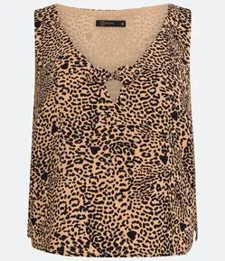 Blusa em Crepe com Laço e Estampa Animal Print Onça
