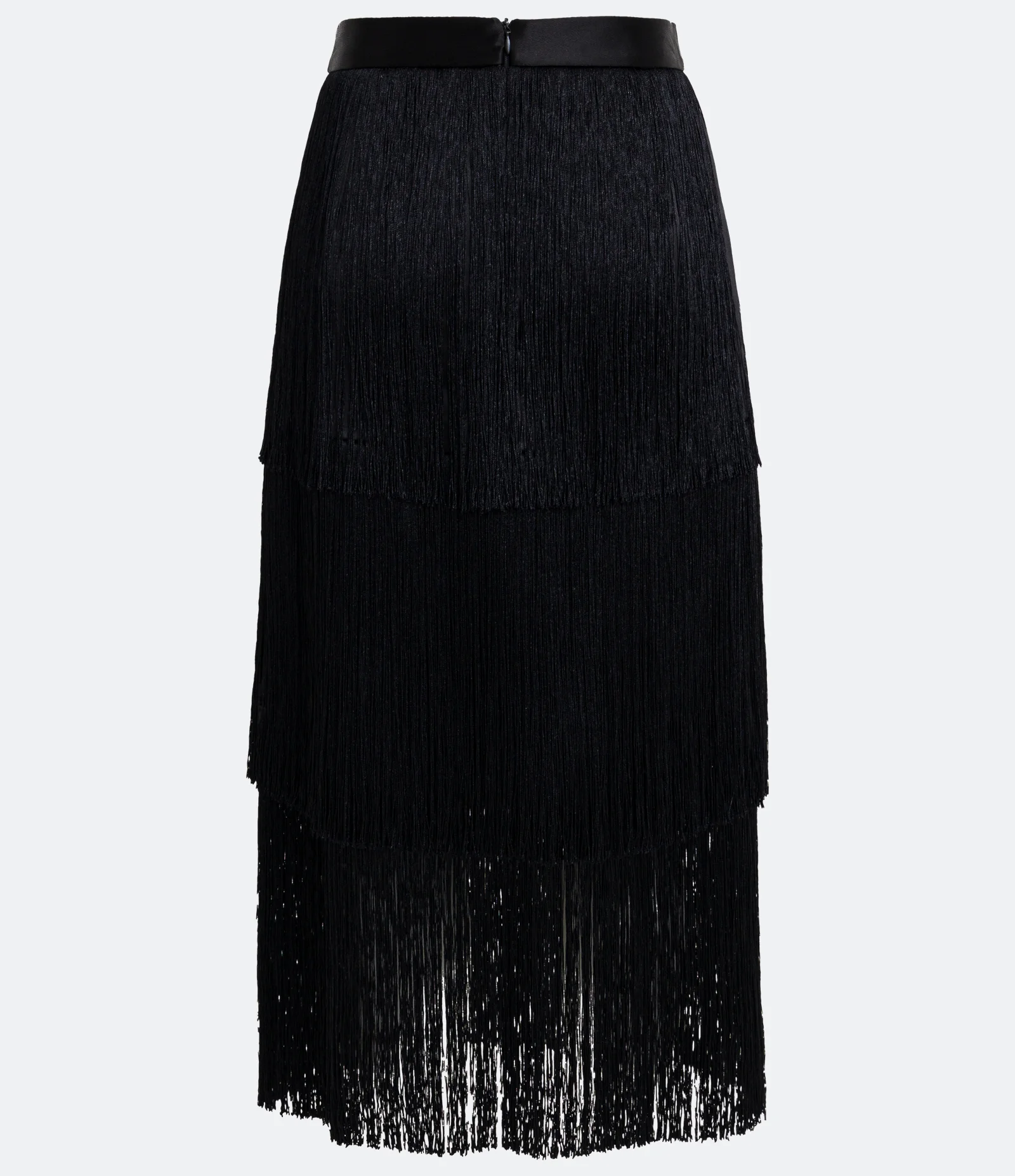 Saia Midi em Crepe com Franjas em Camadas Preto 2
