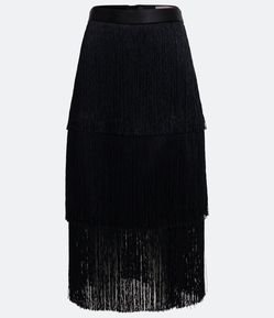 Saia Midi em Crepe com Franjas em Camadas