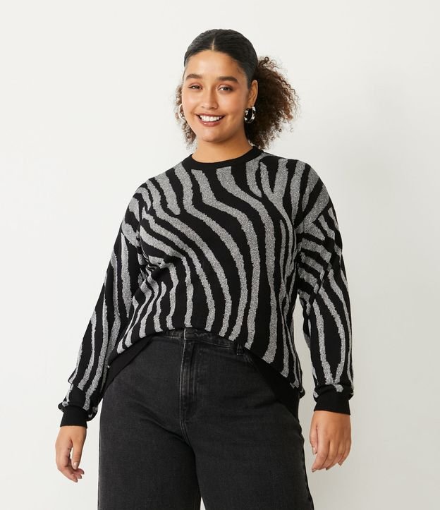 Blusa em Tricô com Estampa Animal Print Zebra Curve & Plus Size