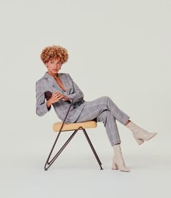 Blazer Transpassado con Botones y Estampado de Cuadros