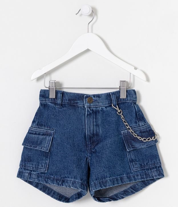 Short Infantil Jeans con Bolsillos Cargo y Cadena - Talle 5 a 14 años Azul 1