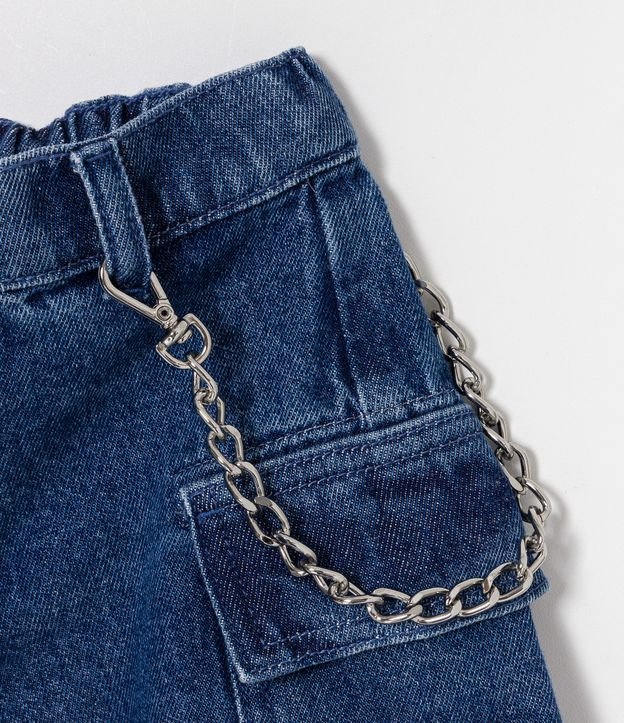 Short Infantil Jeans con Bolsillos Cargo y Cadena - Talle 5 a 14 años Azul 3