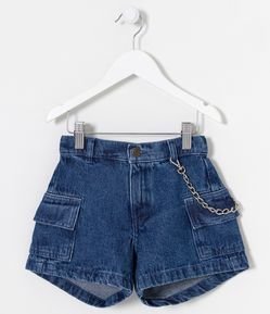 Short Infantil Jeans con Bolsillos Cargo y Cadena - Talle 5 a 14 años