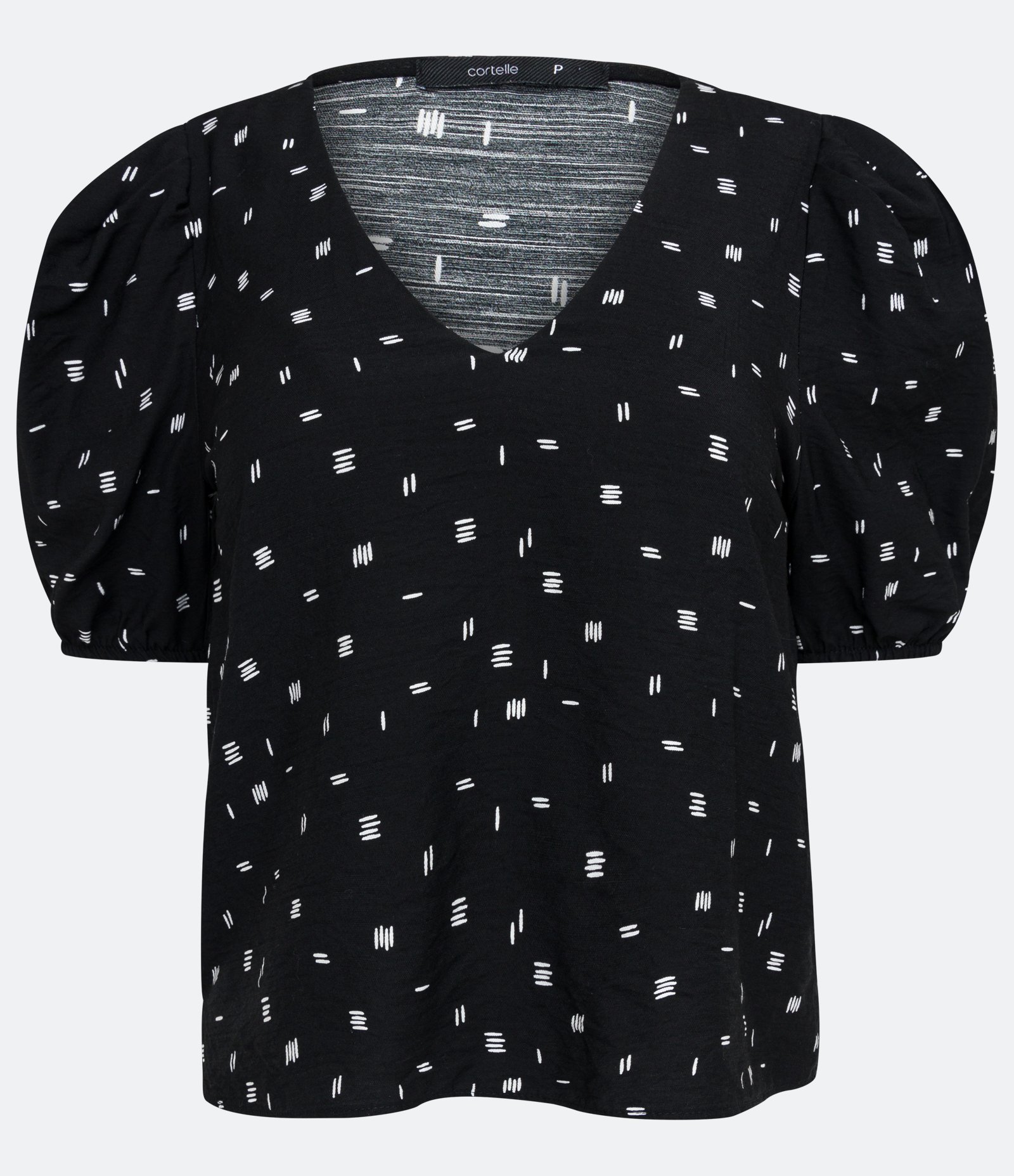 Blusa em Viscose com Manga Bufante e Estampa em Traços Preto 5