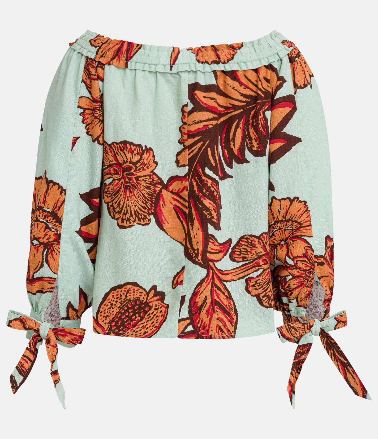 Blusa Ciganinha em Linho com Estampa Floral Verde 7