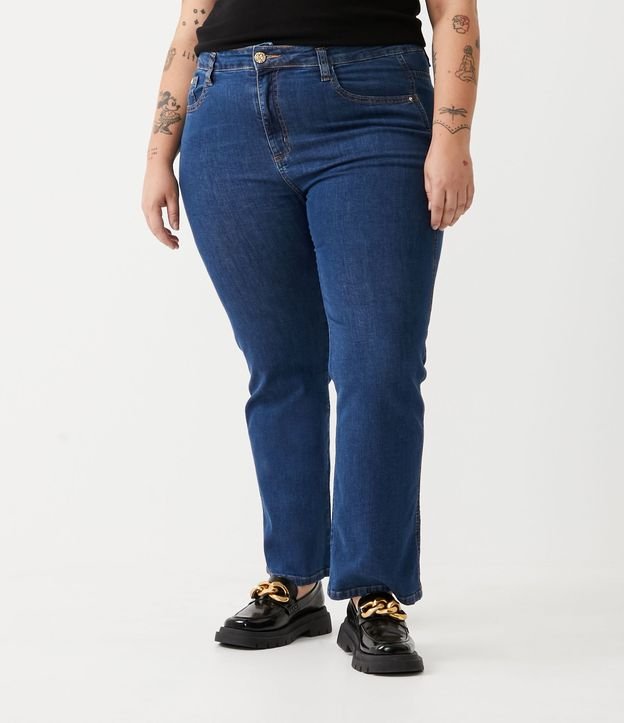 Pantalón Recto Jeans con Botón Diferenciado Curve & Plus Size Azul 2