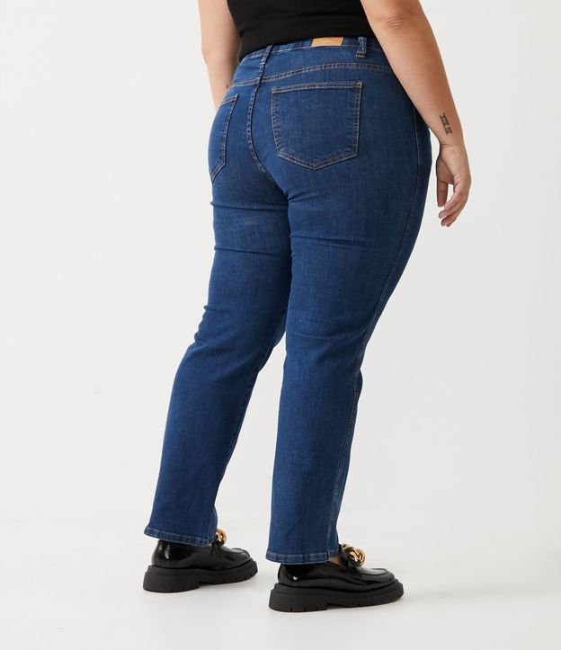 Pantalón Recto Jeans con Botón Diferenciado Curve & Plus Size Azul 3