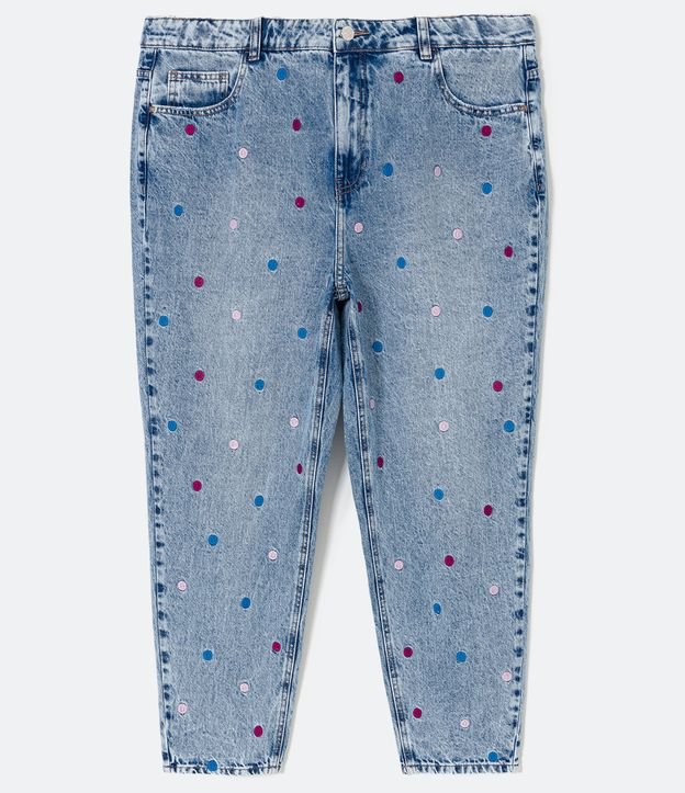 Pantalón Mom Jeans con Mini Lunares Bordado Curve & Plus Size Azul 6