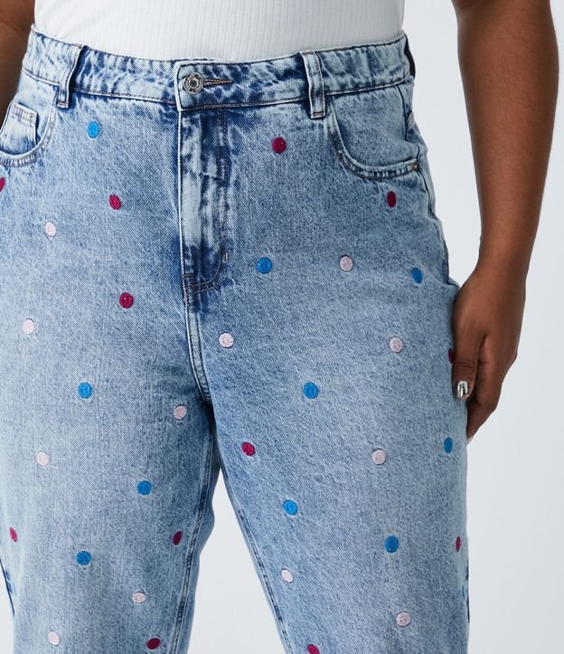 Pantalón Mom Jeans con Mini Lunares Bordado Curve & Plus Size Azul 4