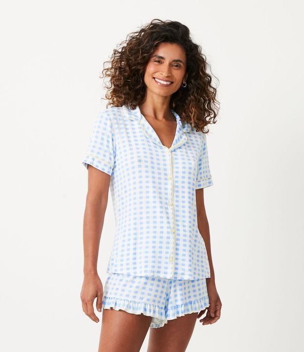 Pijama Americano Corto en Viscolycra con Short Volado Azul 1