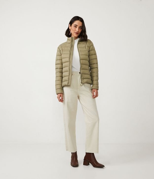 Campera Puffer en Poliamida con Cuello Alto Verde 2