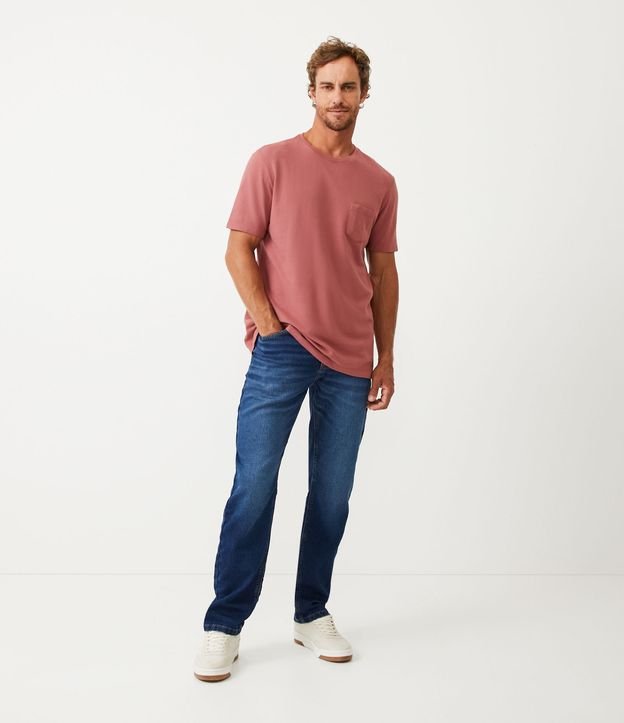Calça Reta Jeans com Bolsos
