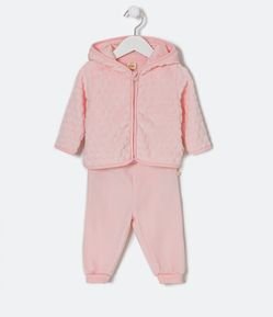 Conjunto Infantil com Capuz e Textura de Bolinhas - Tam 0 a 18 meses