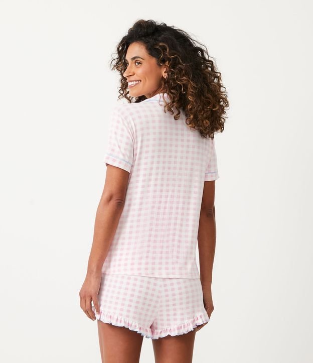 Pijama Americano Corto en Viscolycra con Estampado de Cuadros Rosado 2