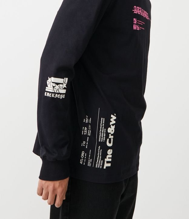 Remera Regular en Algodón con Lettering Atlanta y Manga Larga Negro 5