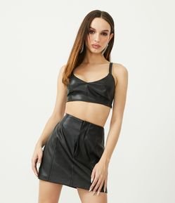 Blusa Cropped de Alça em Material Sintético com Decote V