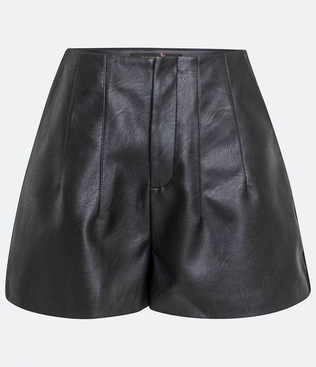 Short Cintura Alta en Material Sintético con Pliegas y Recortes Negro 5