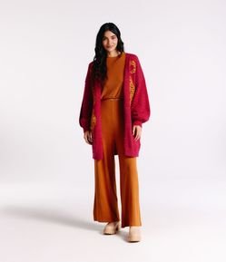 Calça Wide Leg em Viscose Canelada sem Estampa