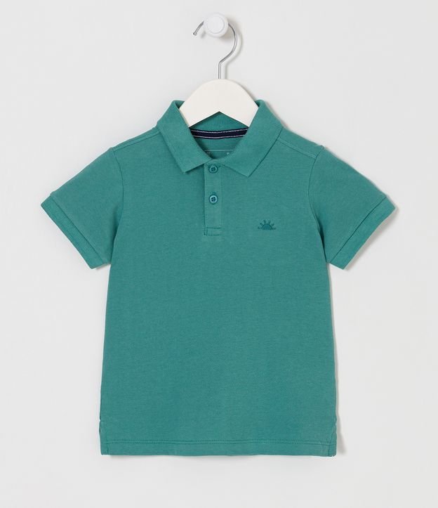 Camiseta Polo Infantil com Bordado e Fenda Lateral- Tam 1 a 5 Anos Verde 1
