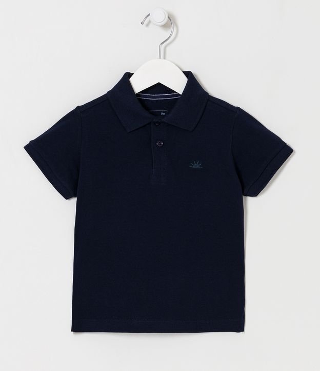 Camiseta Polo Infantil com Bordado e Fenda Lateral- Tam 1 a 5 Anos - Cor: Azul - Tamanho: 01