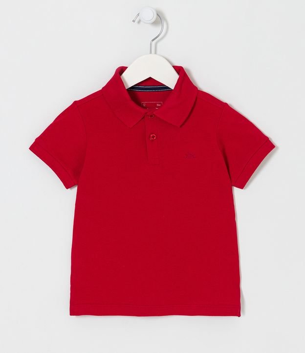 Camiseta Polo Infantil com Bordado e Fenda Lateral- Tam 1 a 5 Anos Vermelho 1