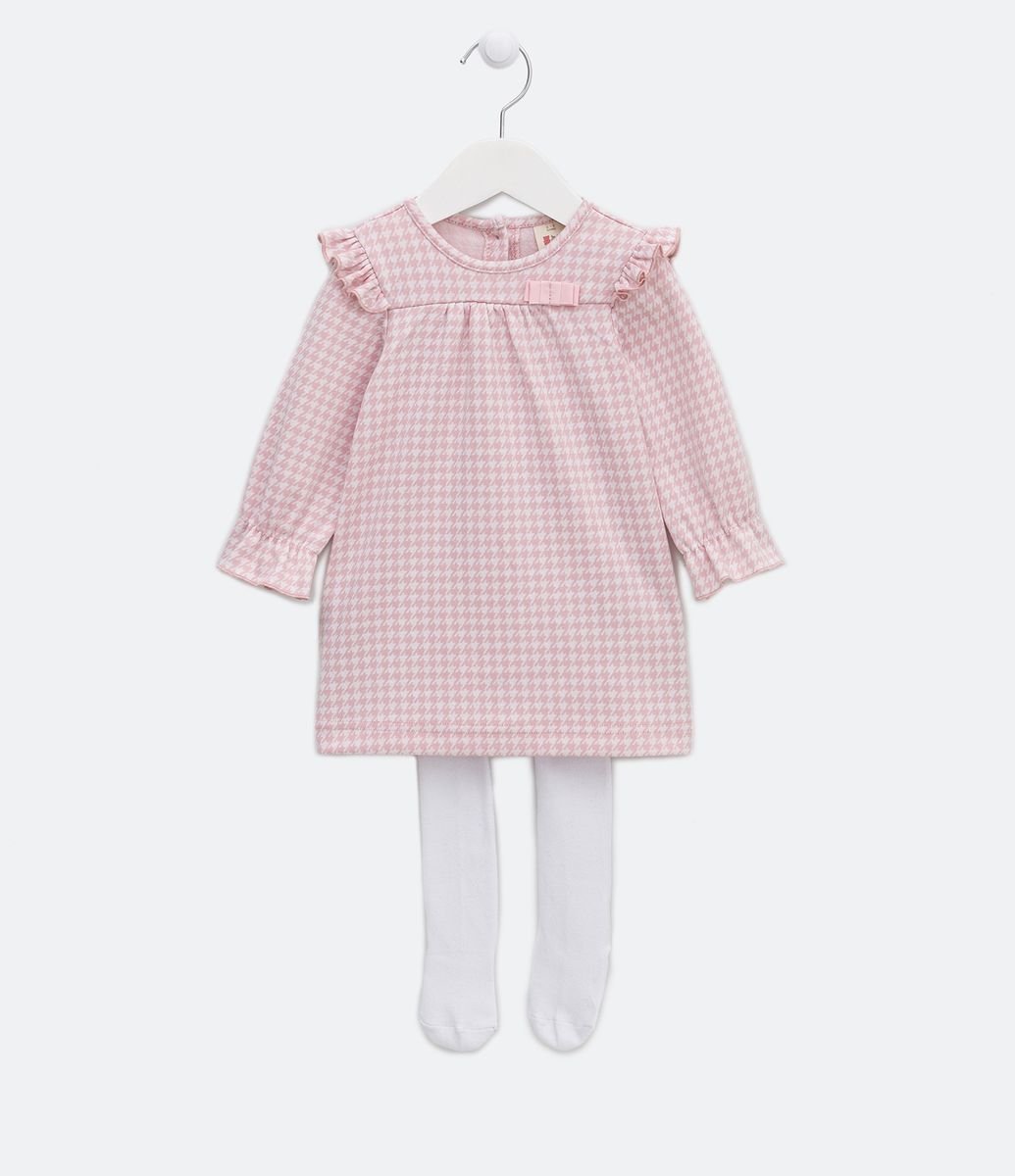 Vestido Infantil com Sobreposição Textura Xadrez e Botão de Coração - Tam 1  a 5 Anos - Renner