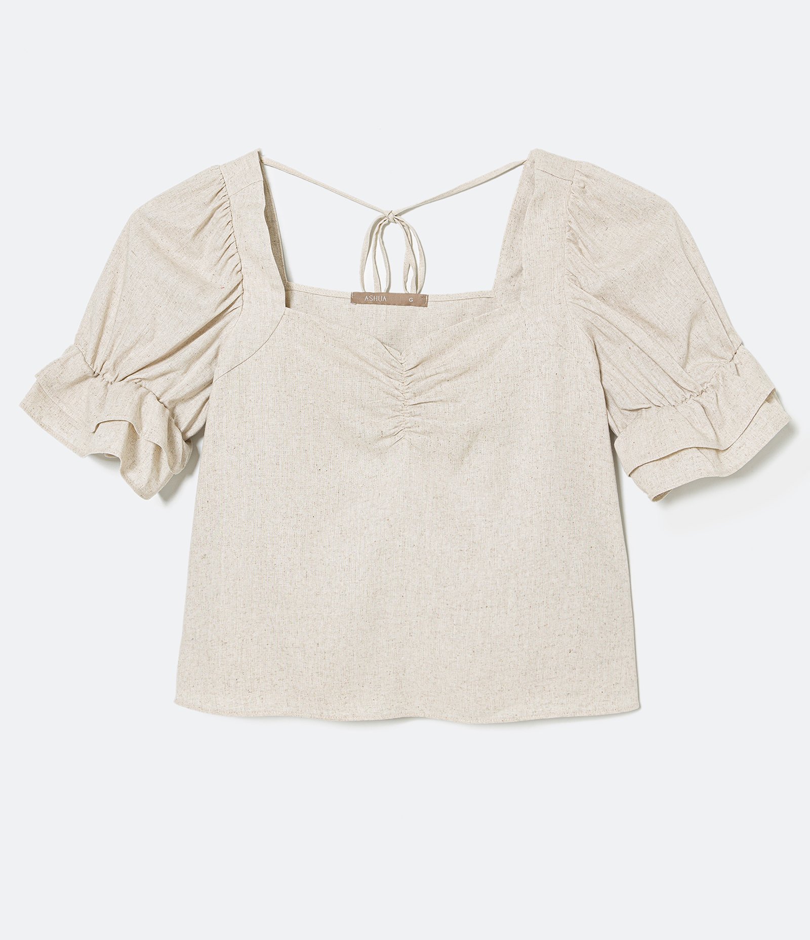 Blusa Curta em Linho com Babado na Manga Curve & Plus Size Off White 6