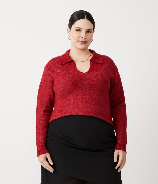 Blusa em Tricô com Gola Diferenciada Curve & Plus Size - Cor: Vermelho - Tamanho: G