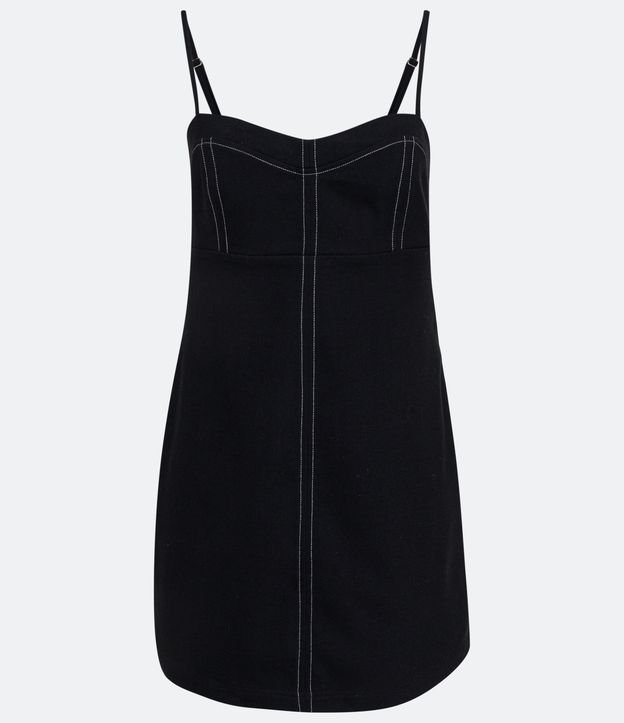 Vestido Corto de Tirantes con Pespuntos Contrastantes Negro 5