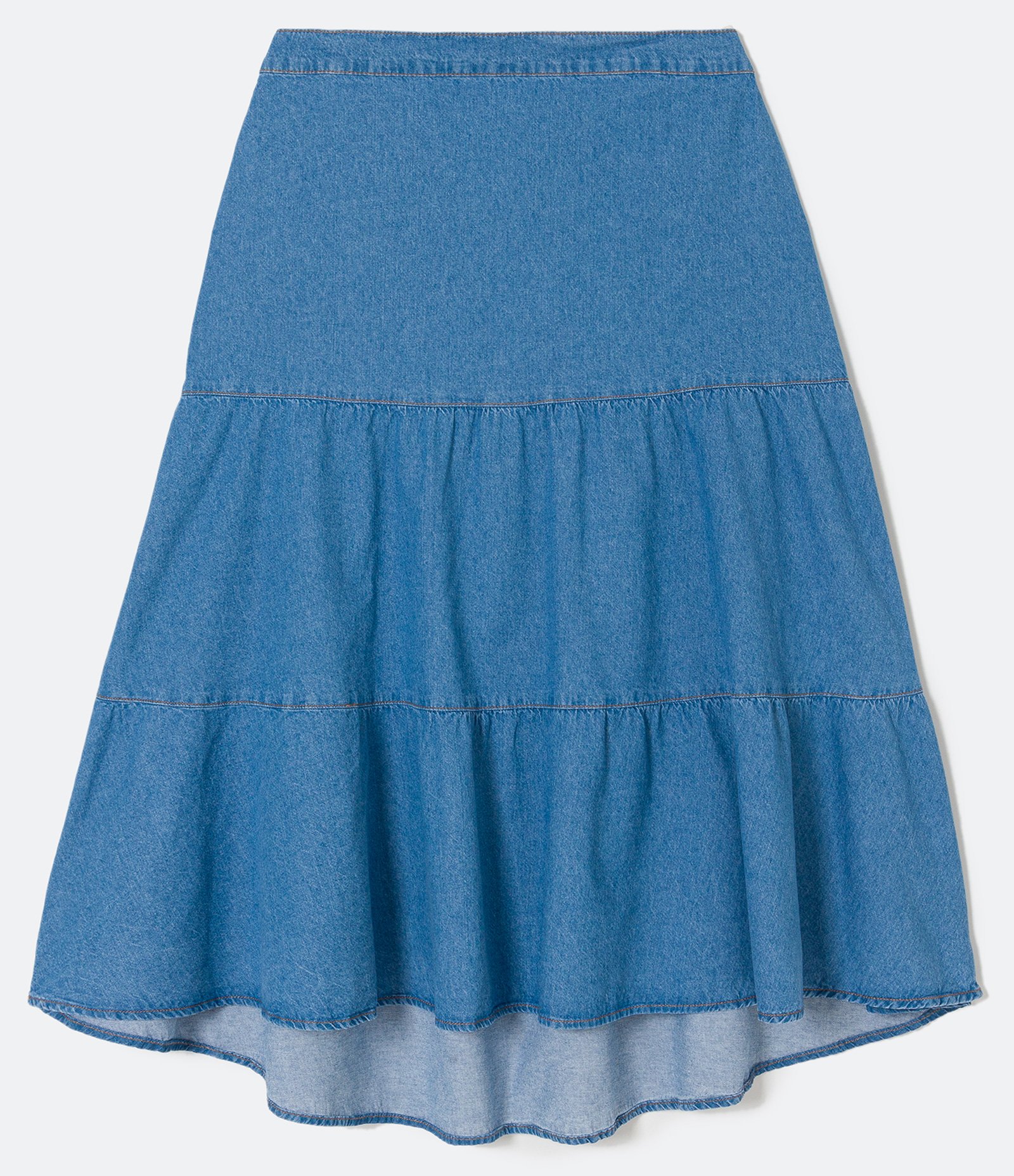 Saia Midi Jeans com Babados Curve & Plus Size Azul 6